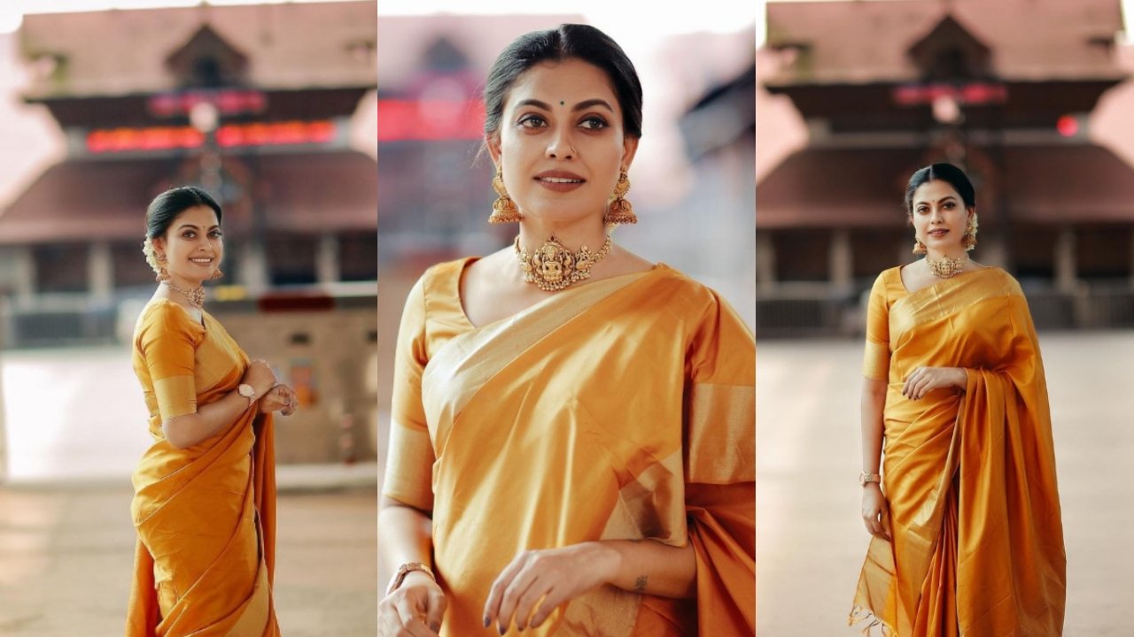 Pictures taken in the presence of Anushree and Guruvayoorappan shining in yellow silk saree are viral