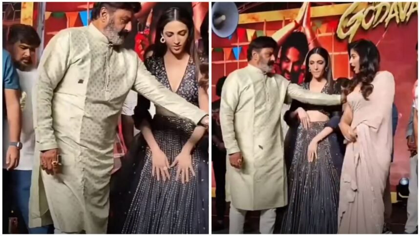 Balayya publicly pushed actress Anjali off the stage while people were watching, Anjali got angry but laughed and adjusted, video went viral