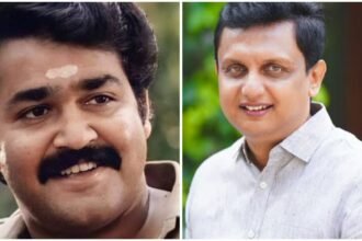 Mohammad Riaz with a birthday gift for Mohanlal